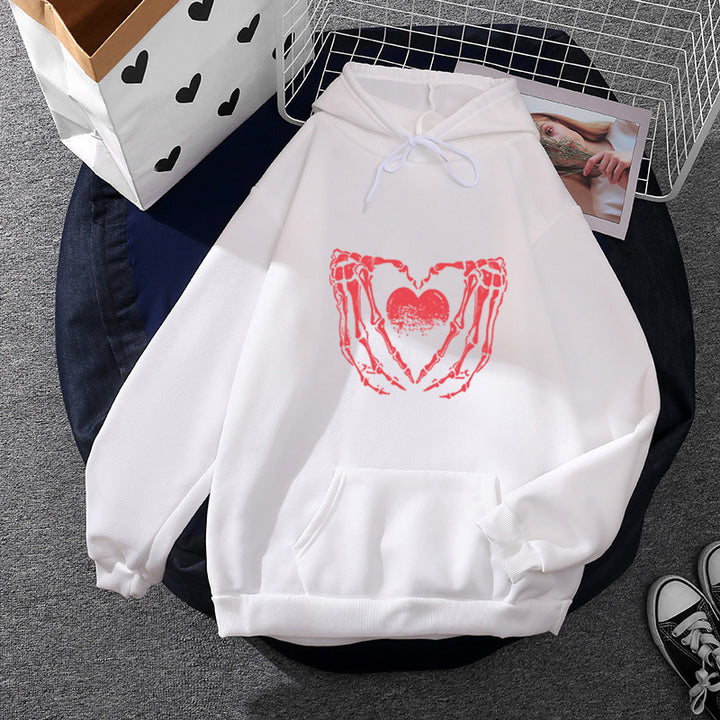 Unisex Oversized Kapuzenpullover mit auffälligem Herz-Knochen-Design Drune