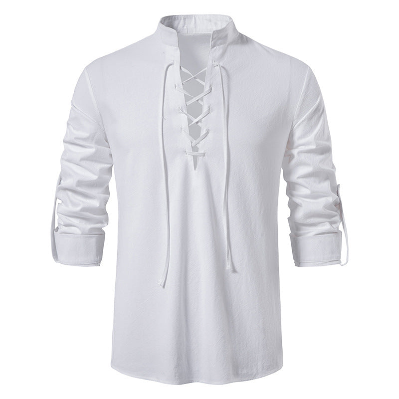 Herren lässiges Baumwollhemd mit Lacing-Design Drune