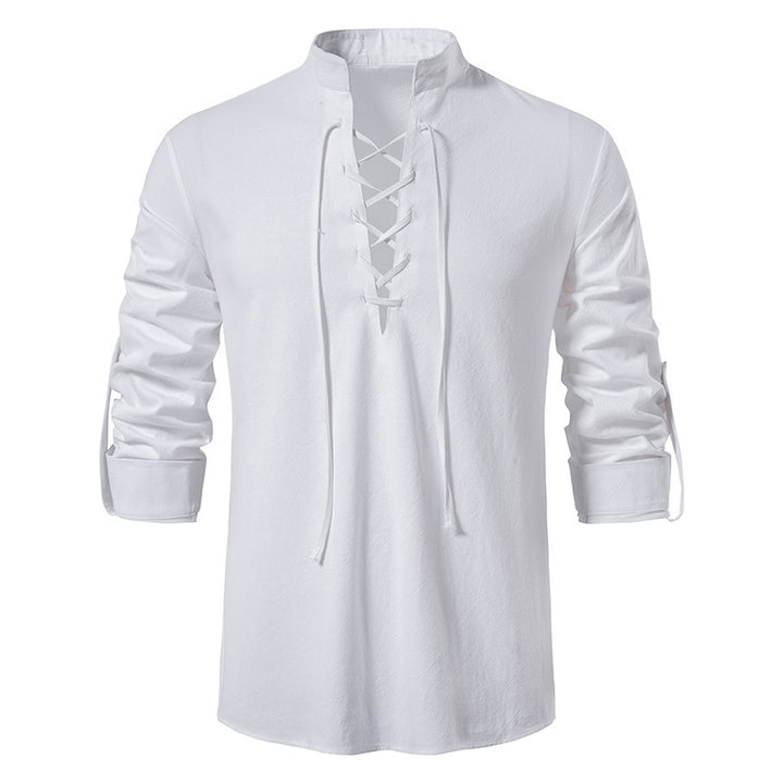 Herren lässiges Baumwollhemd mit Lacing-Design Drune