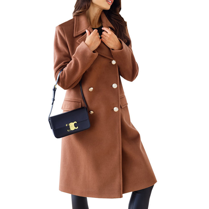 Damen Eleganter und zeitloser Wollmantel mit doppelter Knopfleiste Drune