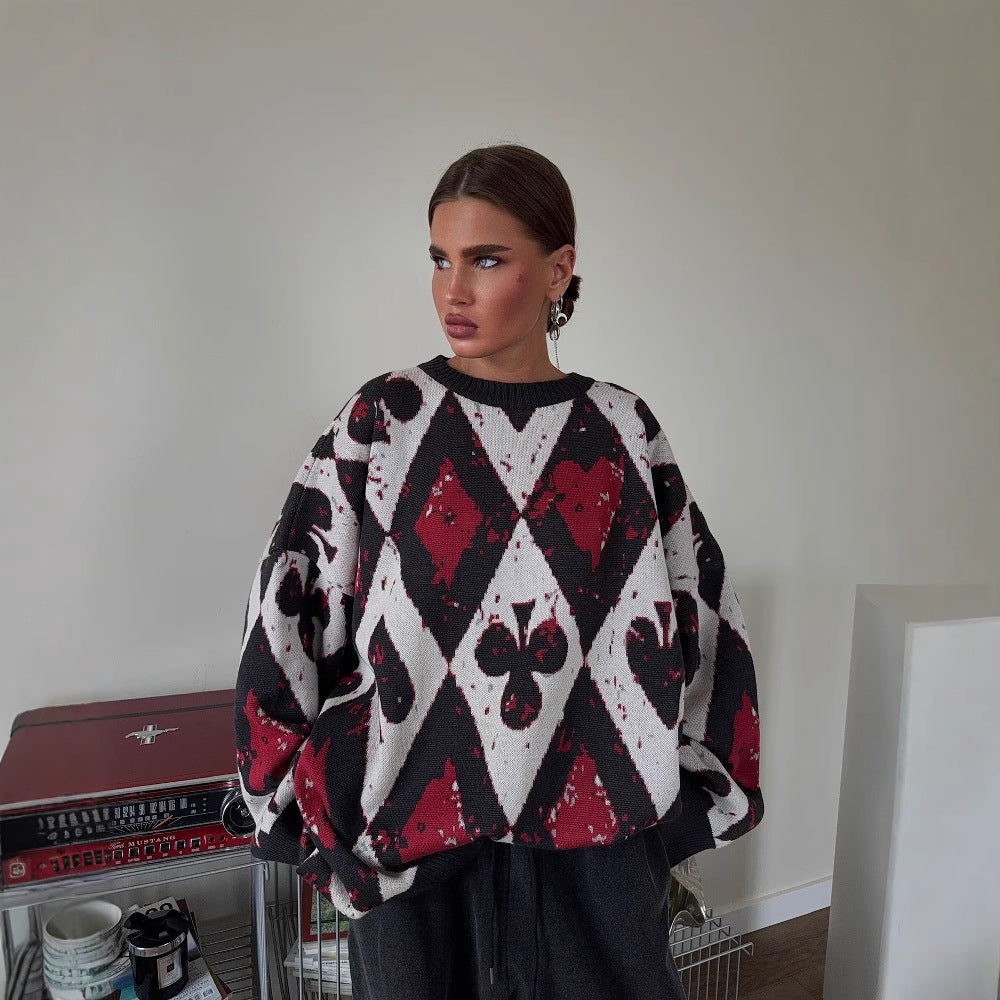 Damen Oversized Pullover mit kreativen Mustern und weitem Schnitt Drune