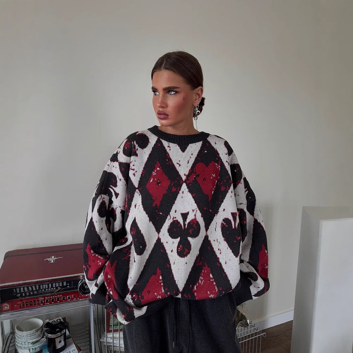 Damen Oversized Pullover mit kreativen Mustern und weitem Schnitt Drune