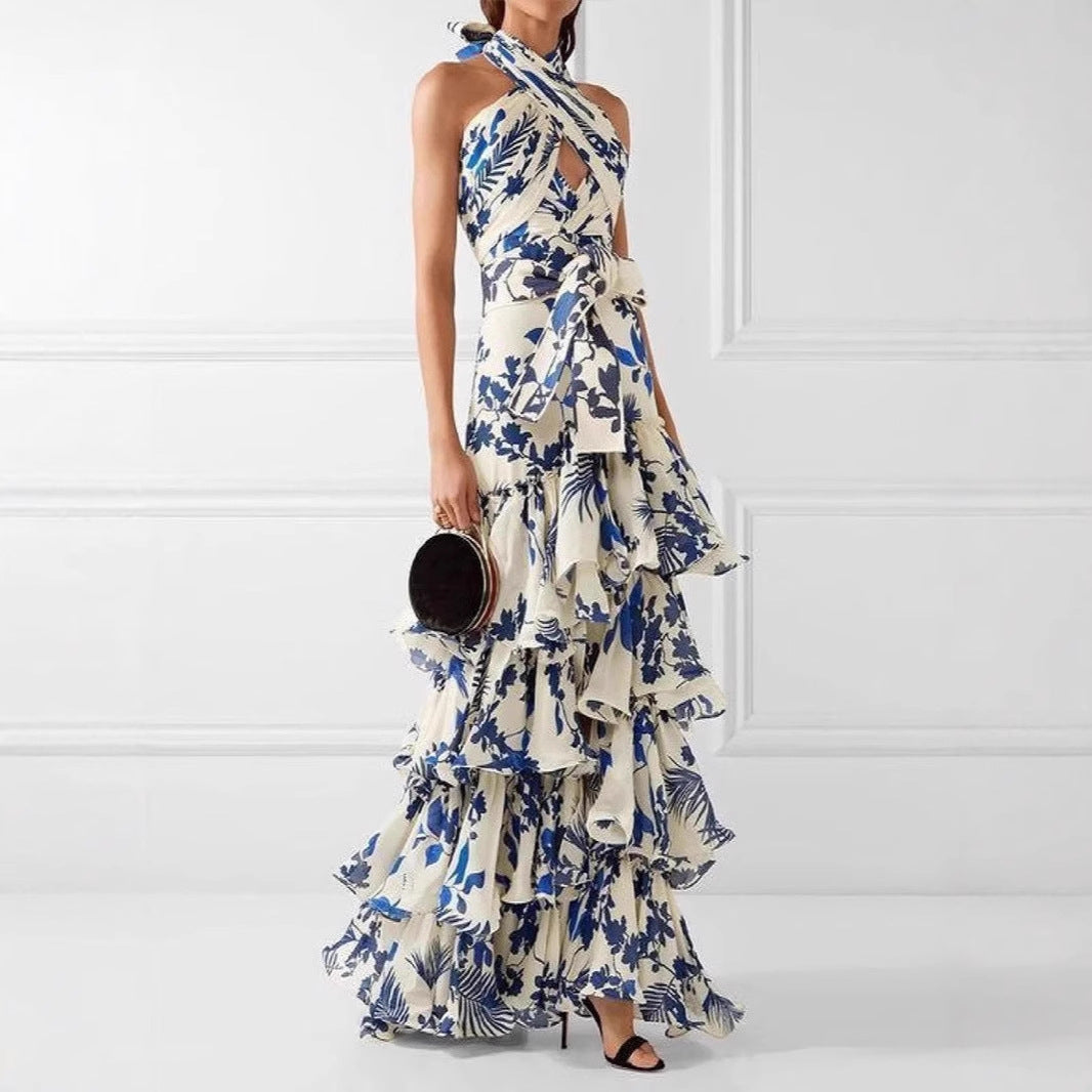 Damen Maxikleid mit verspielten Rüschen und floralen Akzenten Drune