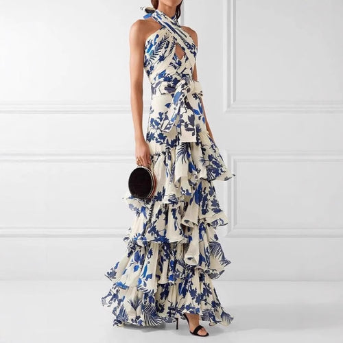Damen Maxikleid mit verspielten Rüschen und floralen Akzenten Drune