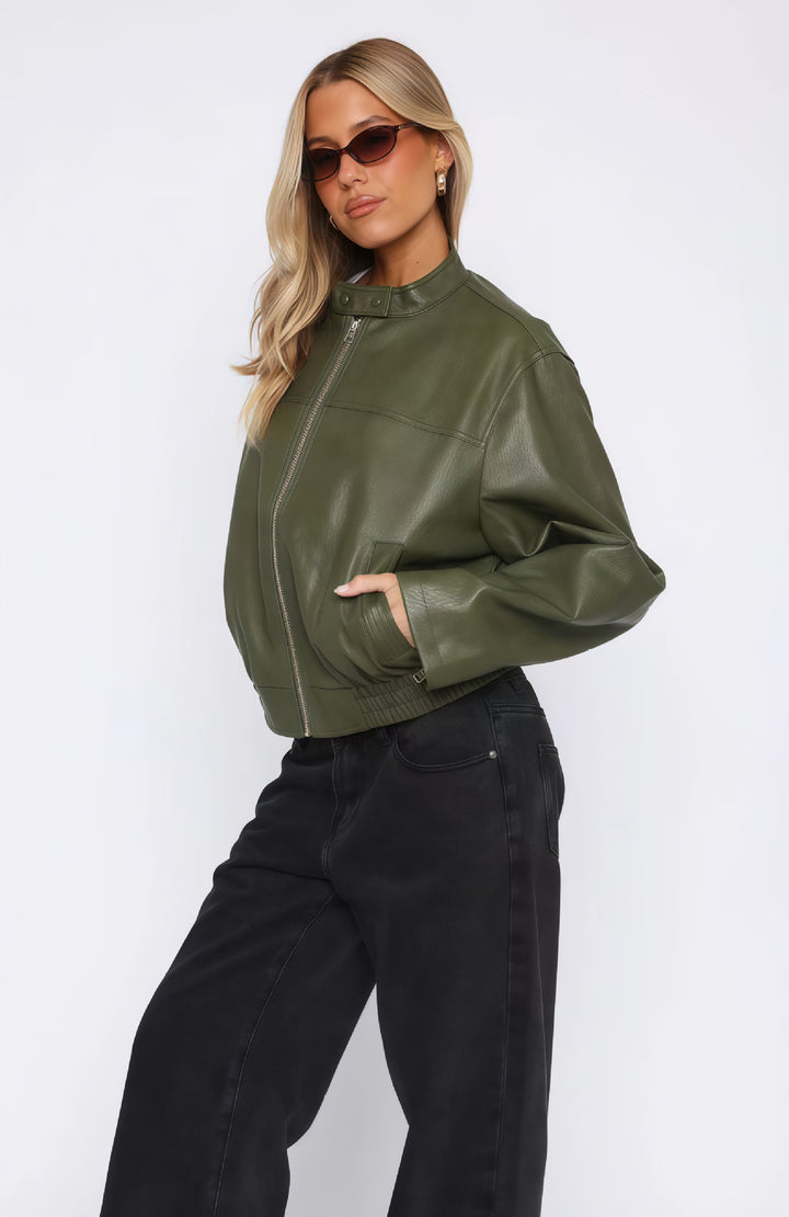 Damen lässige und stilvolle Kunstlederjacke Drune