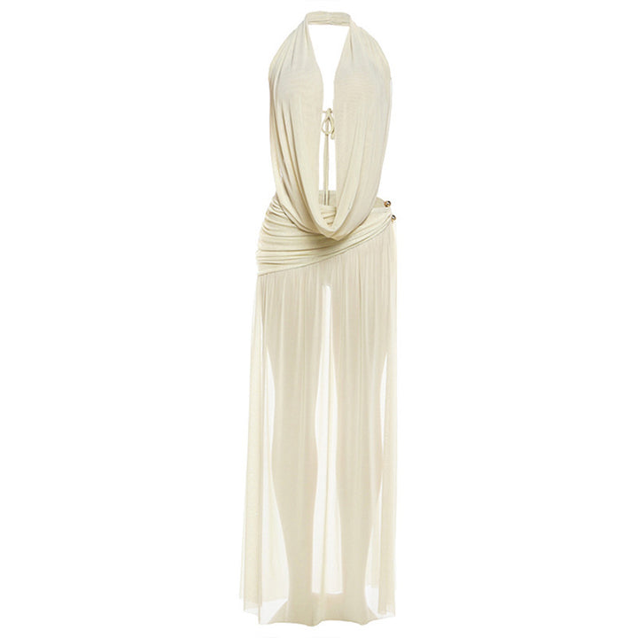 Damen Elegantes Maxikleid mit tiefem V-Ausschnitt und fließendem Schnitt Drune