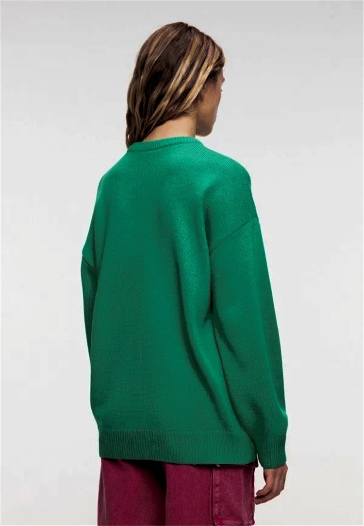 Damen lässiger Pullover mit auffälligem Schriftzug und luftiger Passform Drune