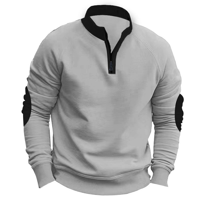 Herren nan Raglan-Pullover mit kurzem Reißverschluss, Stehkragen und ergonomischen Ellenbogen-Panels Drune