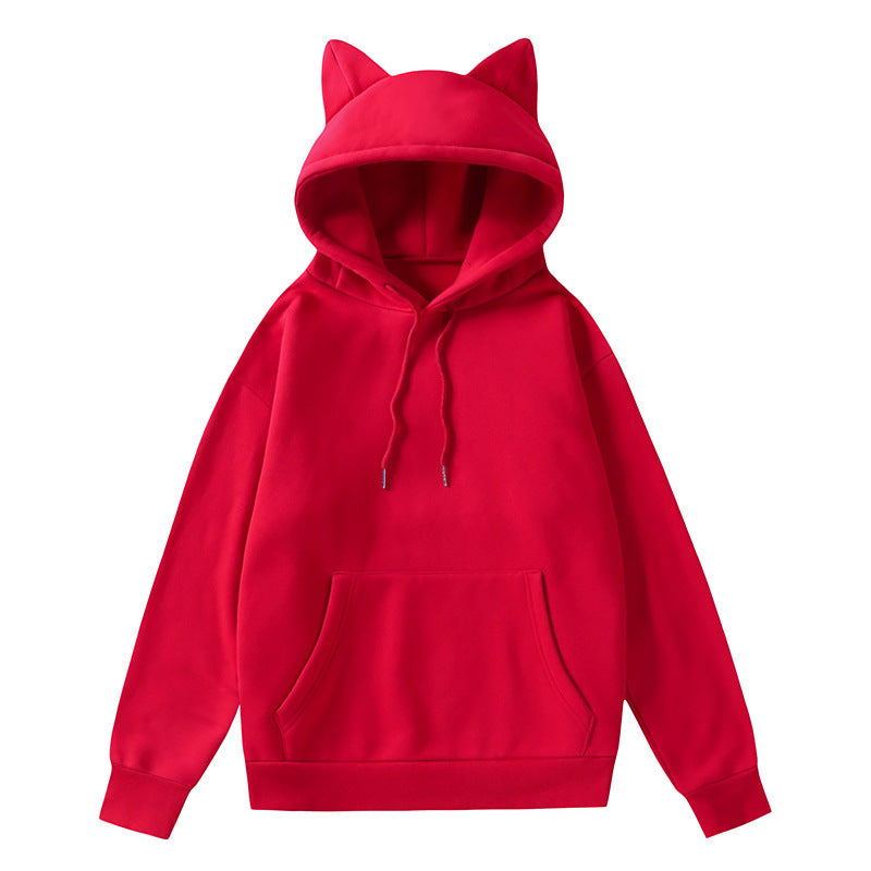 Damen Hoodie mit Katzenohren und Kängurutasche Drune