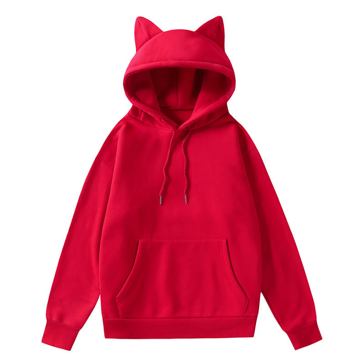 Damen Hoodie mit Katzenohren und Kängurutasche Drune