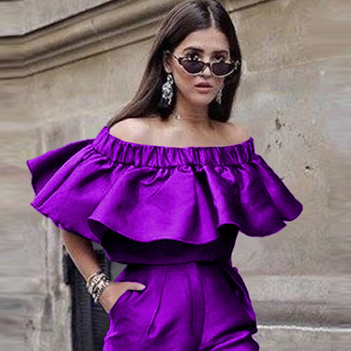 Damen Off-Shoulder Top mit voluminösem Rüschenkragen Drune
