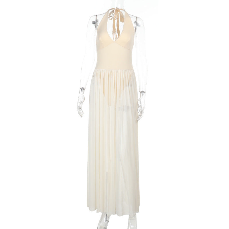 Damen Maxikleid mit tieferem V-Ausschnitt und zarten Transparenzelementen Drune