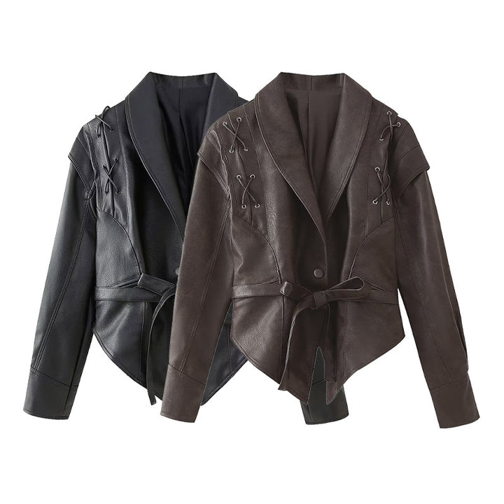 Damen Bikerjacke mit raffinierten Schnürdetails und tailliertem Schnitt Drune
