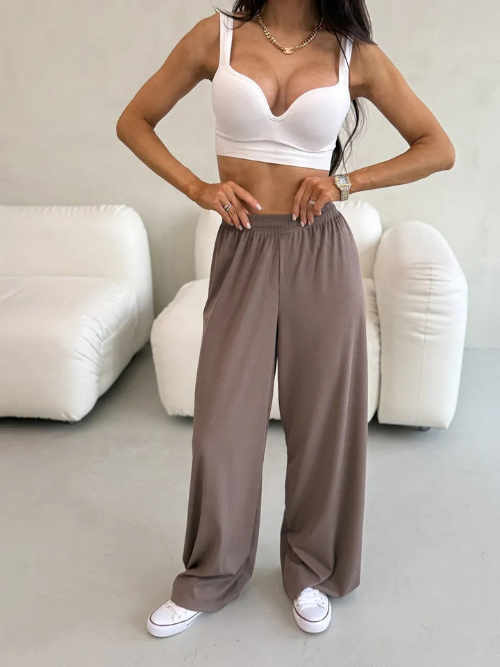 Damen Elegantes und lässiges Set aus cropped Top und weiten Hosen Drune