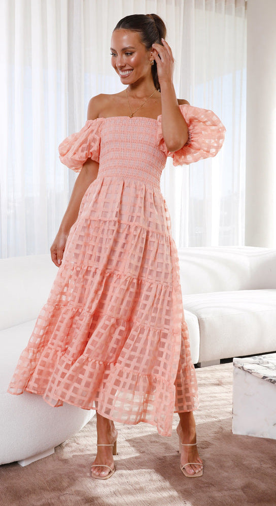Drune | Damenkleid mit Einem Hals Lanternenärmel Lagennähte Kleid