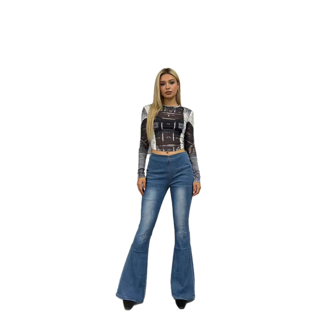 Damen modische Flared Jeanshose mit hohem Bund und komfortablem Schnitt Drune