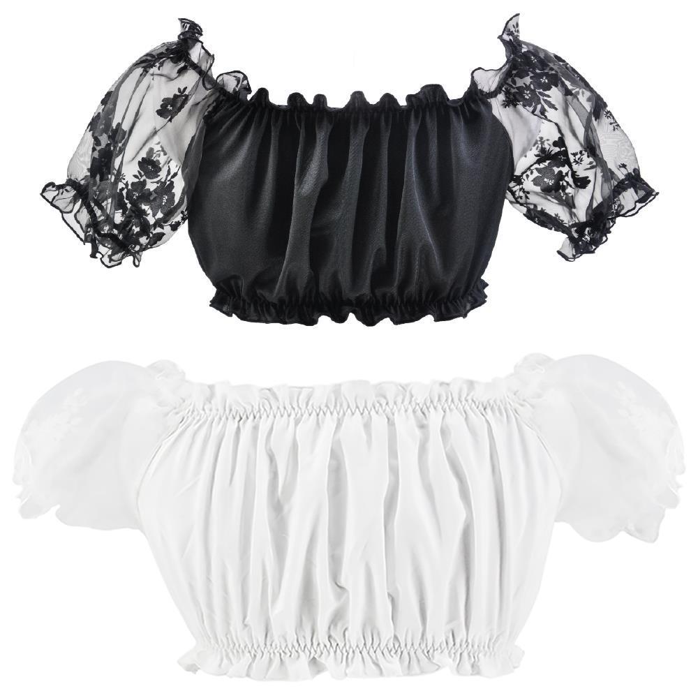 Damen nan gerafftes Carmen-Bauchfreies Top mit Puffärmeln und elastischem Saum Drune