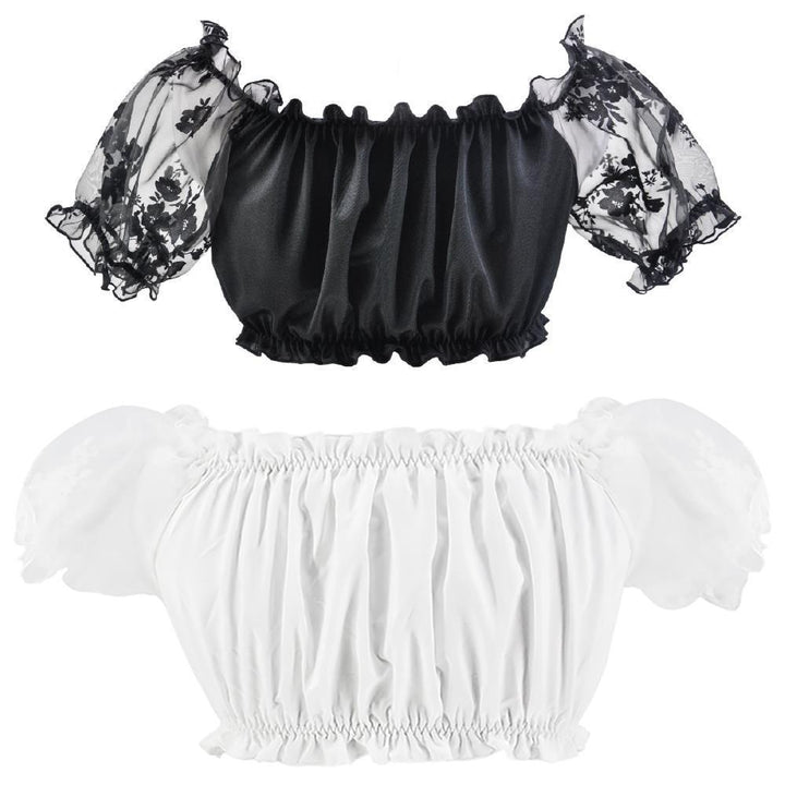 Damen nan gerafftes Carmen-Bauchfreies Top mit Puffärmeln und elastischem Saum Drune