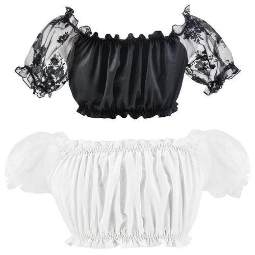Damen nan gerafftes Carmen-Bauchfreies Top mit Puffärmeln und elastischem Saum Drune