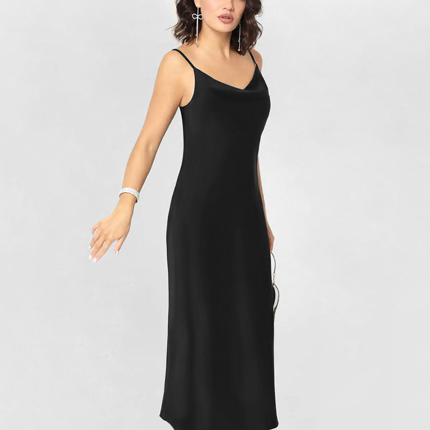 Damen elegantes Spaghettiträgerkleid aus fließendem Stoff Drune