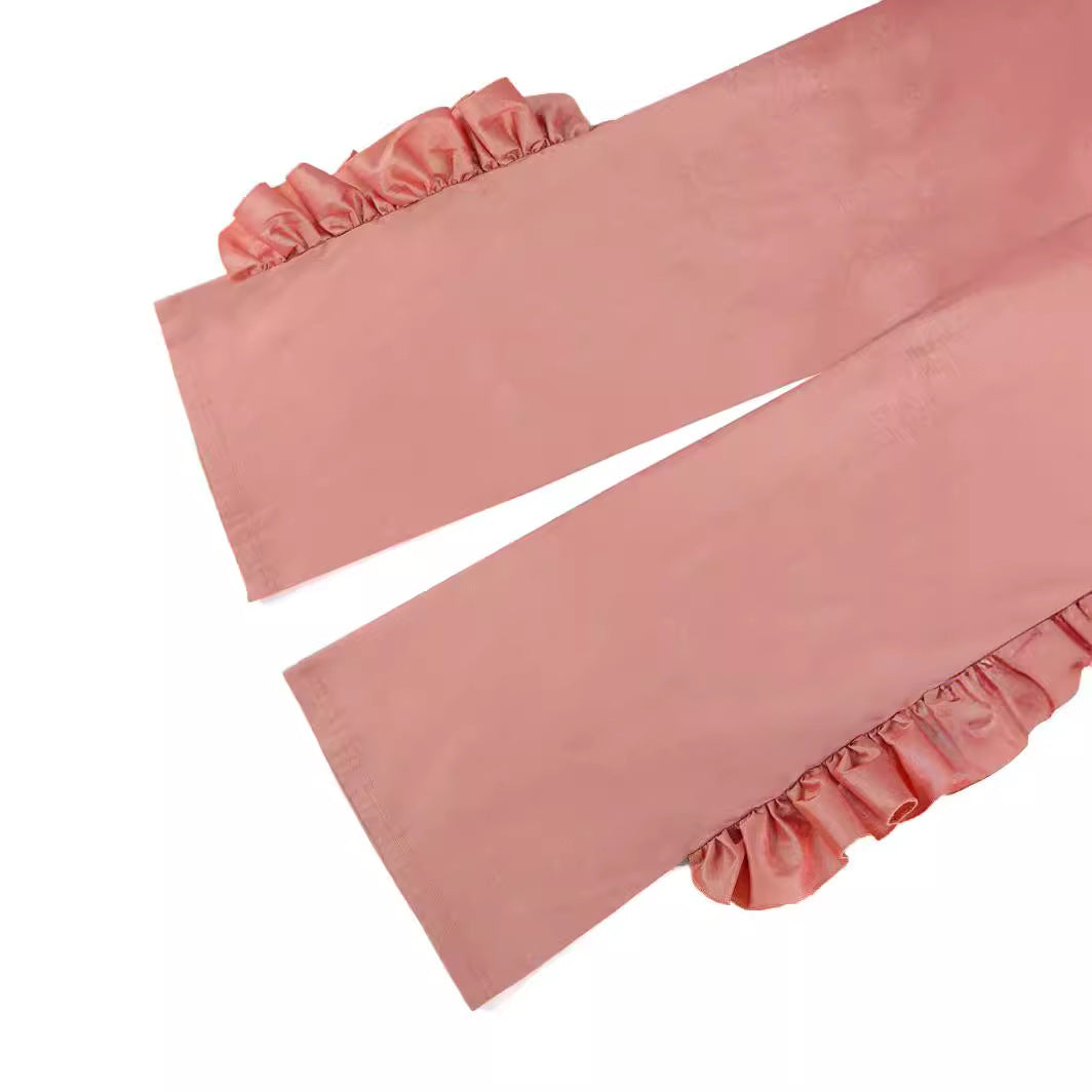 Damen elegante Palazzo-Hose mit voluminösen Rüschendetails Drune