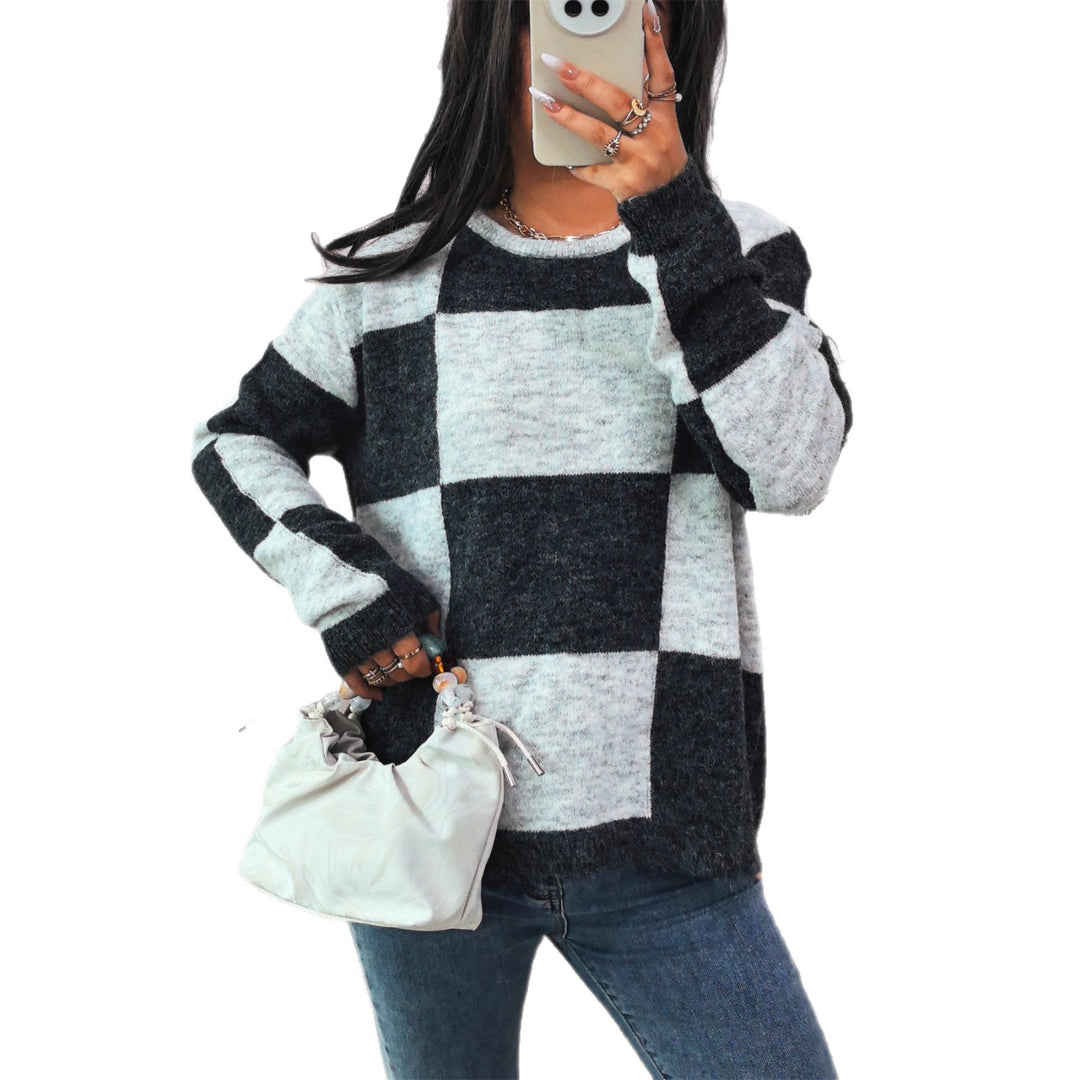 Damen lässiger Pullover mit modernen Karomuster Drune