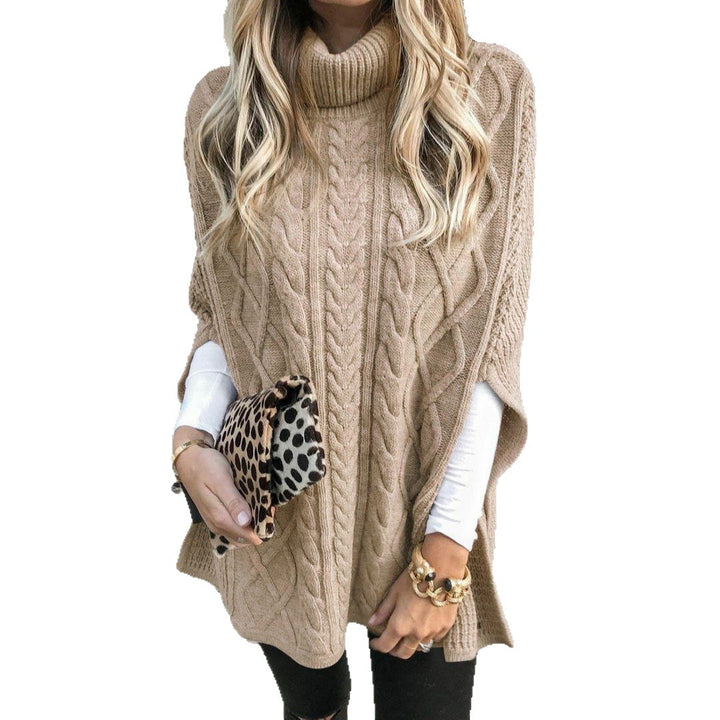Damen Strickponcho mit hohem Kragen und dekorativem Zopfmuster Drune
