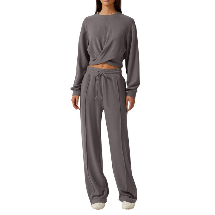 Damen Lässiges Sweatsuit mit Cropped Oberteil und weitem Bund Drune