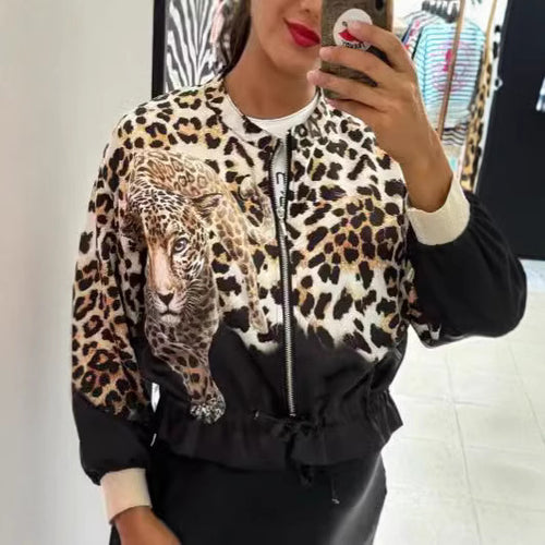 Damen Bomberjacke mit auffälligem Tiermotiv und elastischem Saum Drune