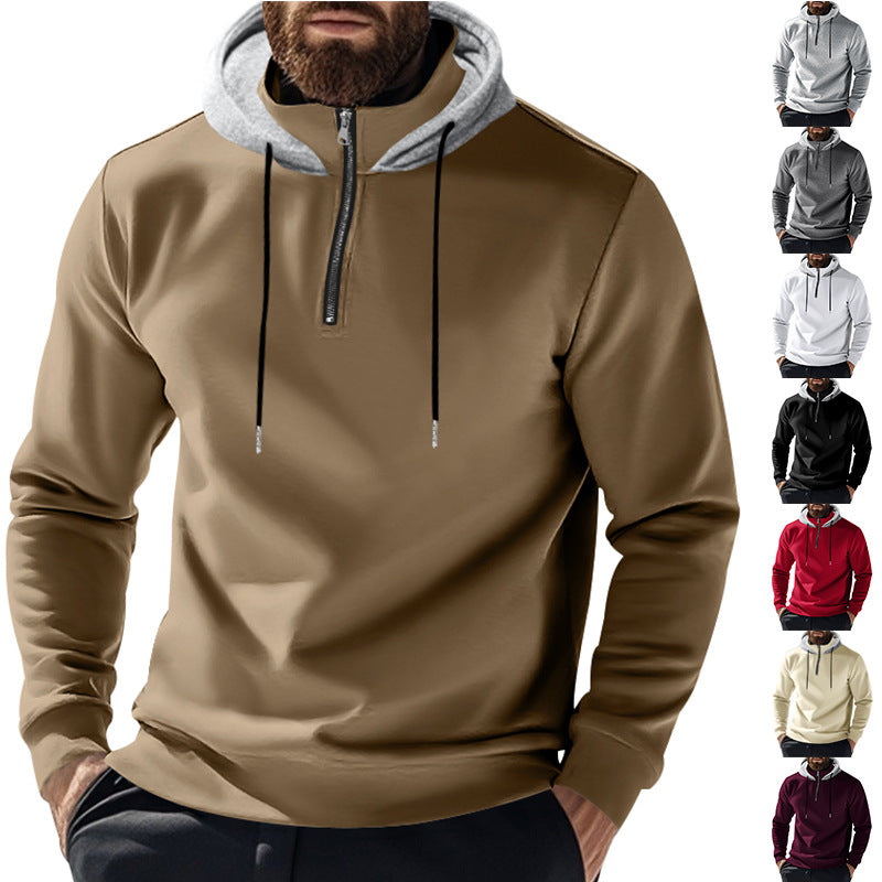 Herren nan Halbzip-Kapuzenpullover mit kontrastkapuze, Kordelzug und schmaler Silhouette Drune