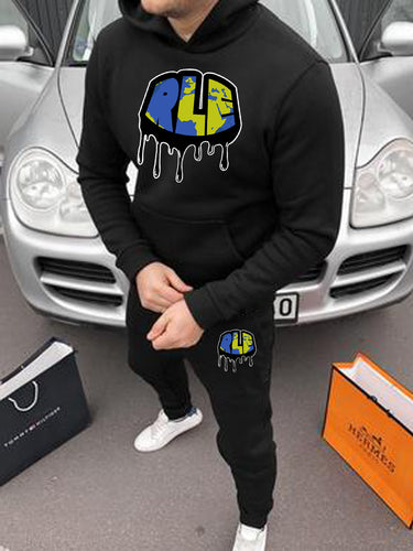 Damen Kapuzenpullover und Jogginghose Set mit kreativem Graffiti-Design Drune