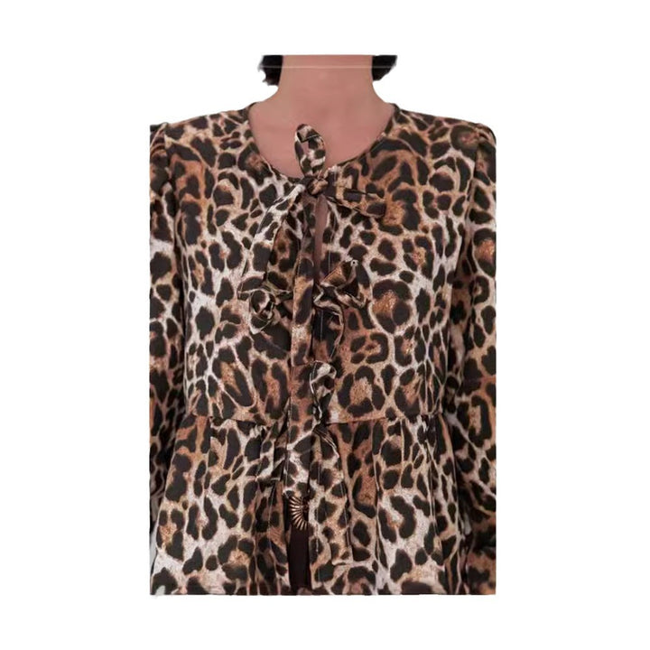 Damen Bluse mit Leopardenmuster und eleganten Rüschendetails Drune