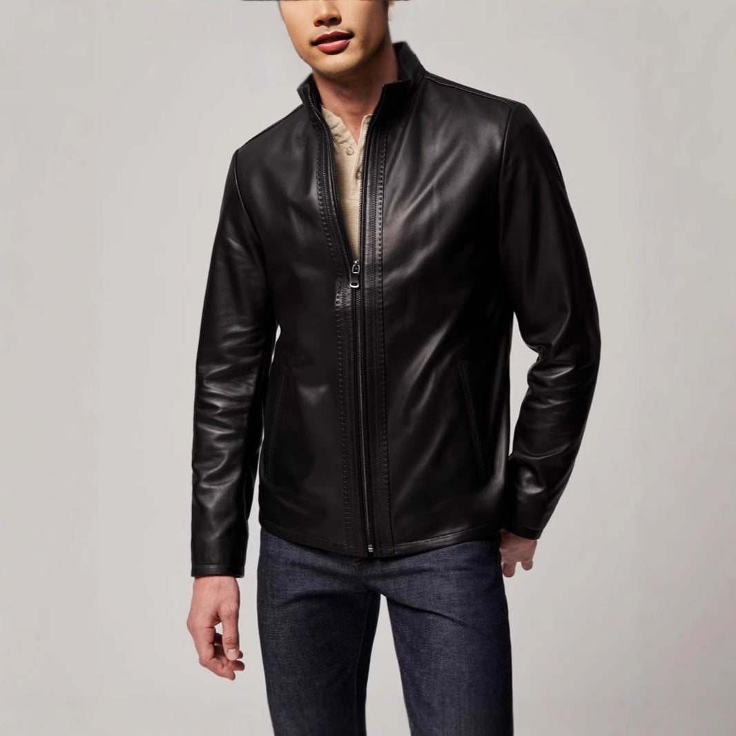 Herren elegante Lederjacke mit hohem Kragen und dezenten Details Drune