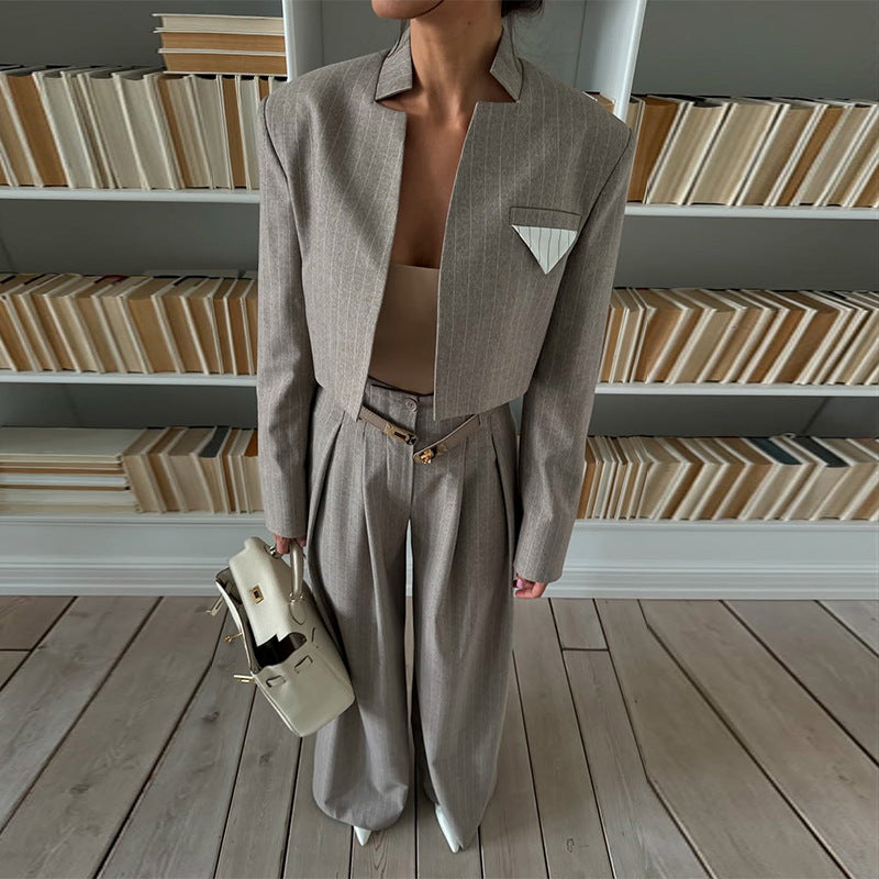 Damen modisches cropped Blazer-Ensemble mit weitem Hosen Drune