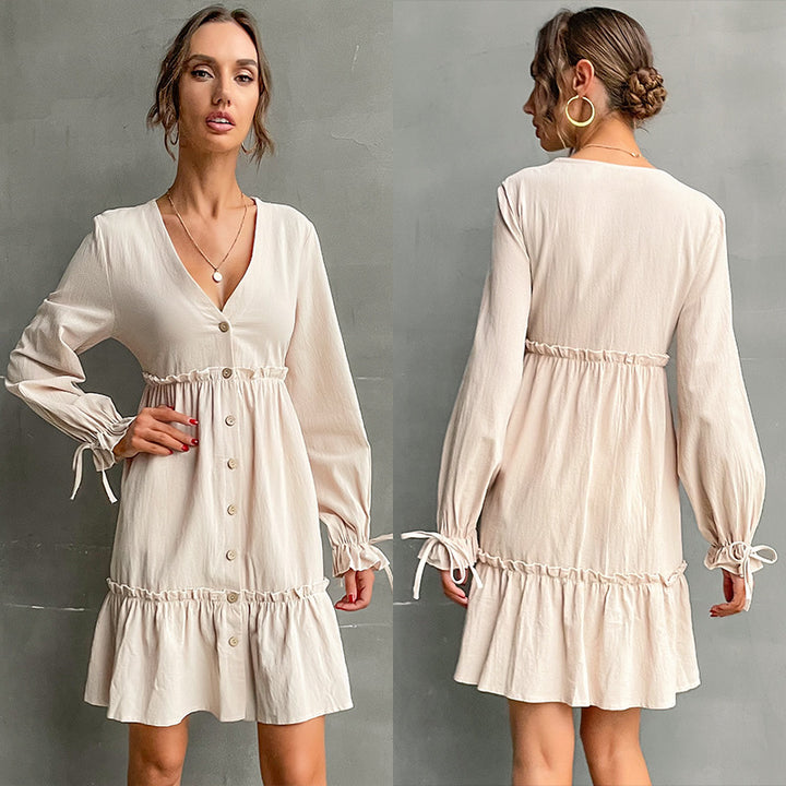Damen Wickelkleid mit eleganten Rüschendetails und Knopfverschluss Drune