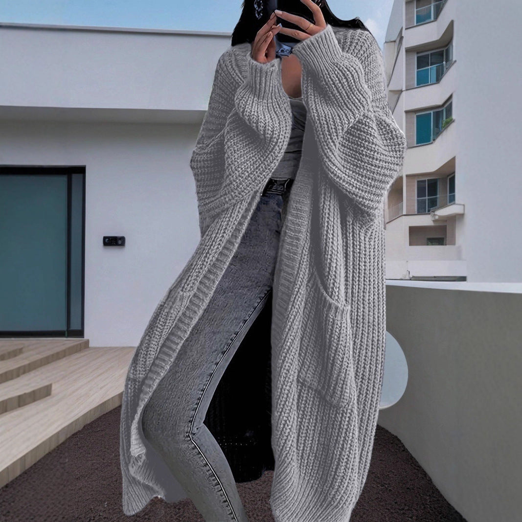 Damen Grobstrickmantel mit lässigen Taschen und offenem Design Drune