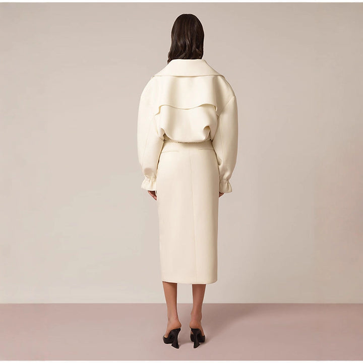 Damen Modische Kurzjacke mit aufgesetzten Taschen und breitem Kragen Drune