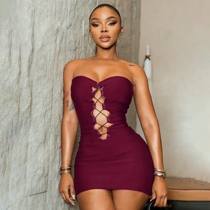 Damen Figurbetontes Wickelkleid mit Rüschendetails Drune