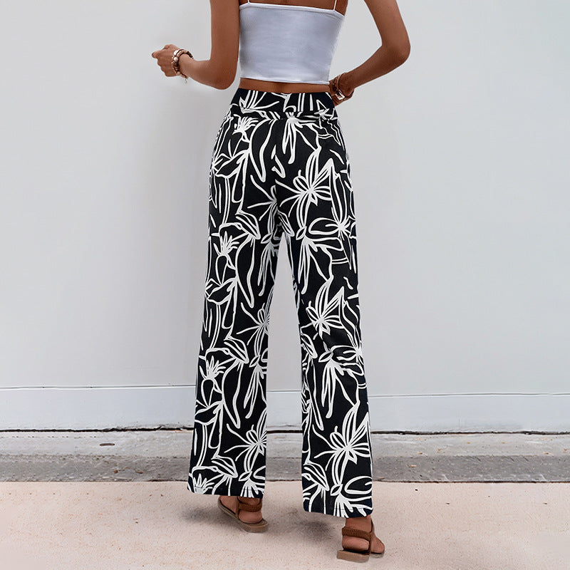 Damen weite Sommerhose mit floralem Muster und elastischem Bund Drune