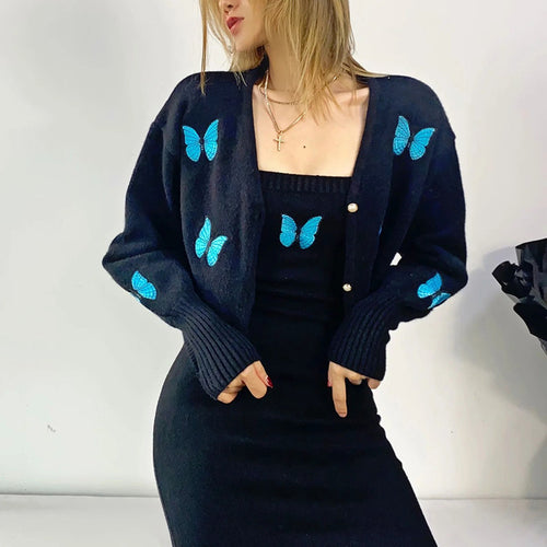 Damen Kurze Strickjacke mit floralem Stickdesign Drune