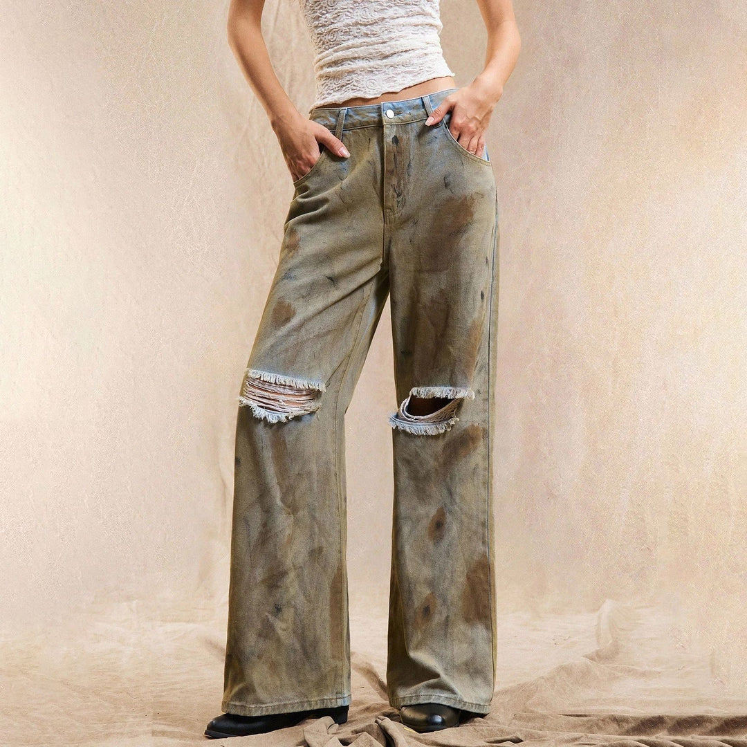 Damen Weite Jeans mit modischen Destroyed-Details und lässigem Schnitt Drune