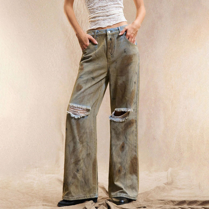 Damen Weite Jeans mit modischen Destroyed-Details und lässigem Schnitt Drune
