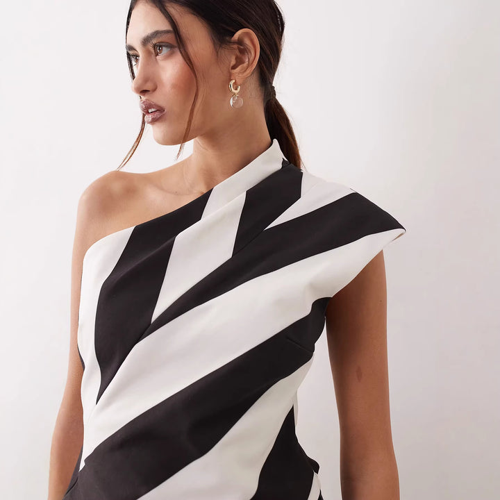 Damen asymmetrisches Wickeloberteil mit Streifenmuster Drune