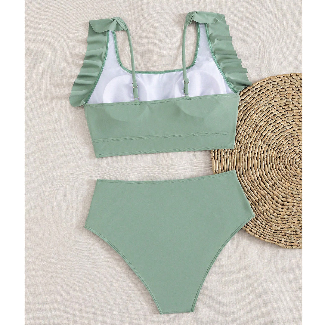 Damen Hochtaillierter Bikini mit Rüschendetails Drune