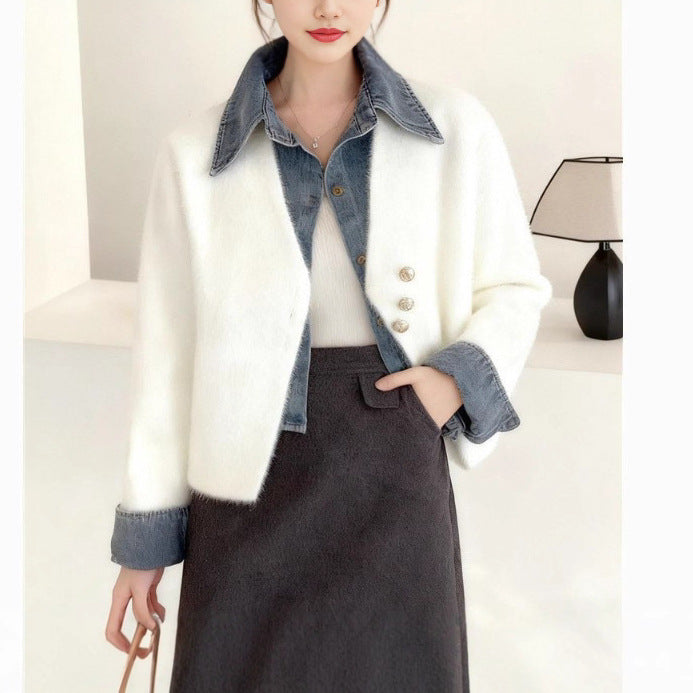 Damen elegante Kurzjacke mit strukturierter Oberfläche Drune