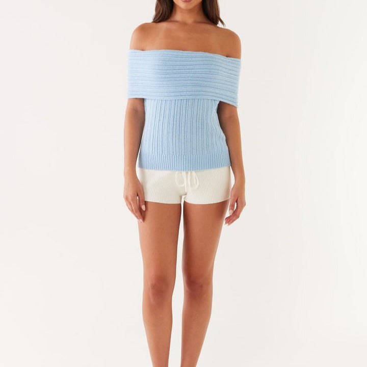 Damen Off-Shoulder Strickoberteil mit Rippstruktur Drune