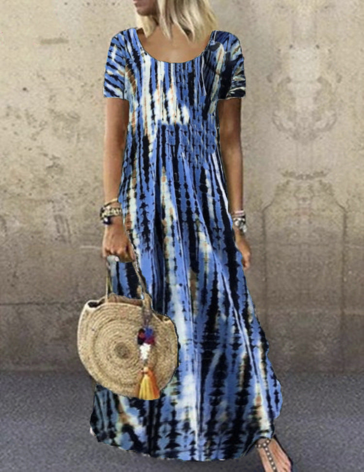 Drune | Kurzarm Gemustertes Maxikleid