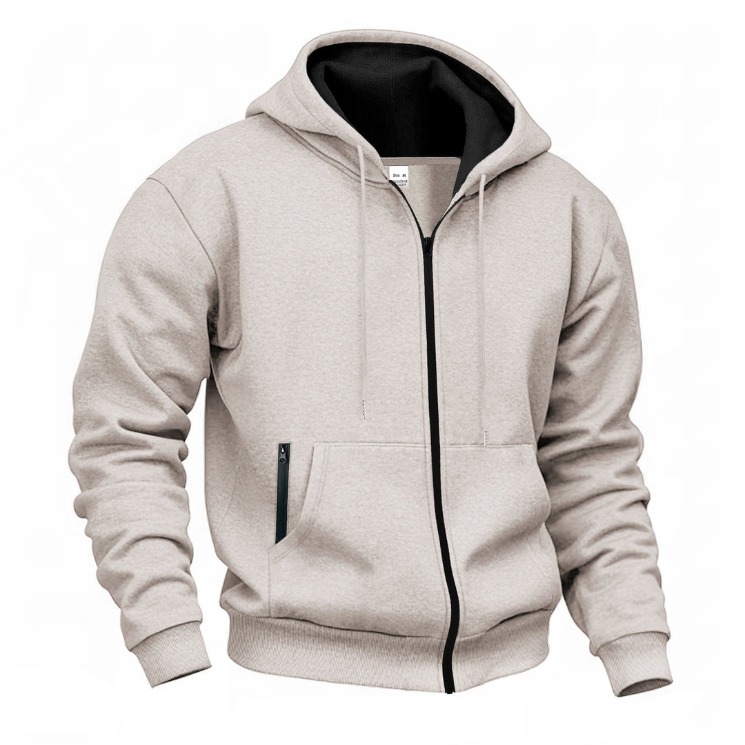Herren nan Zip-Hoodie Sweatjacke mit angerautem Innenfutter, Kängurutasche und gerippten Bündchen Drune