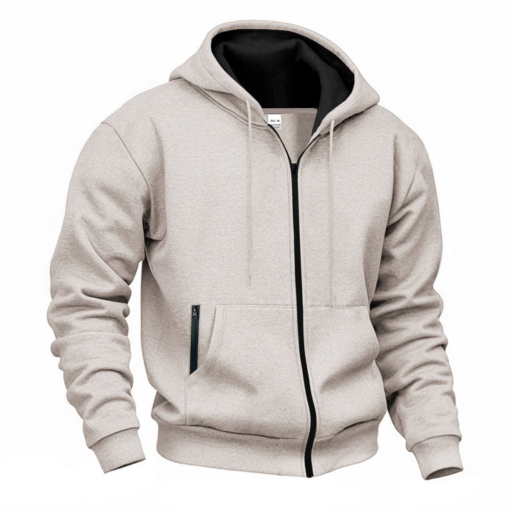 Herren nan Zip-Hoodie Sweatjacke mit angerautem Innenfutter, Kängurutasche und gerippten Bündchen Drune
