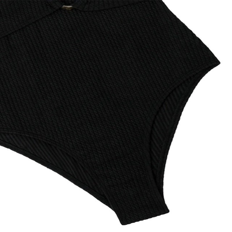 Damen Eleganter Einteiler Badeanzug mit Wickel-Design und Ring-Akzent Drune